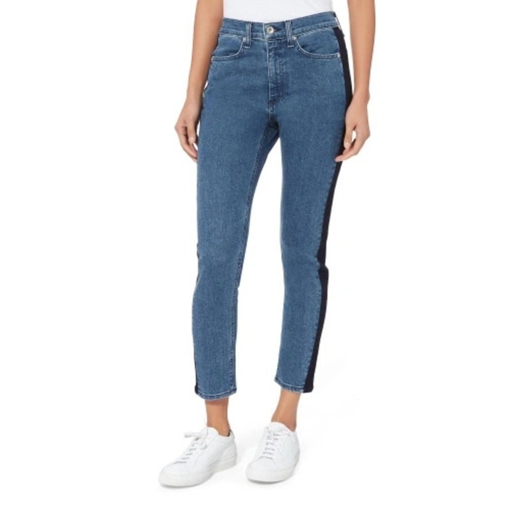 rag & bone Blue Denim Ankle Jeans with Black Side Stripe